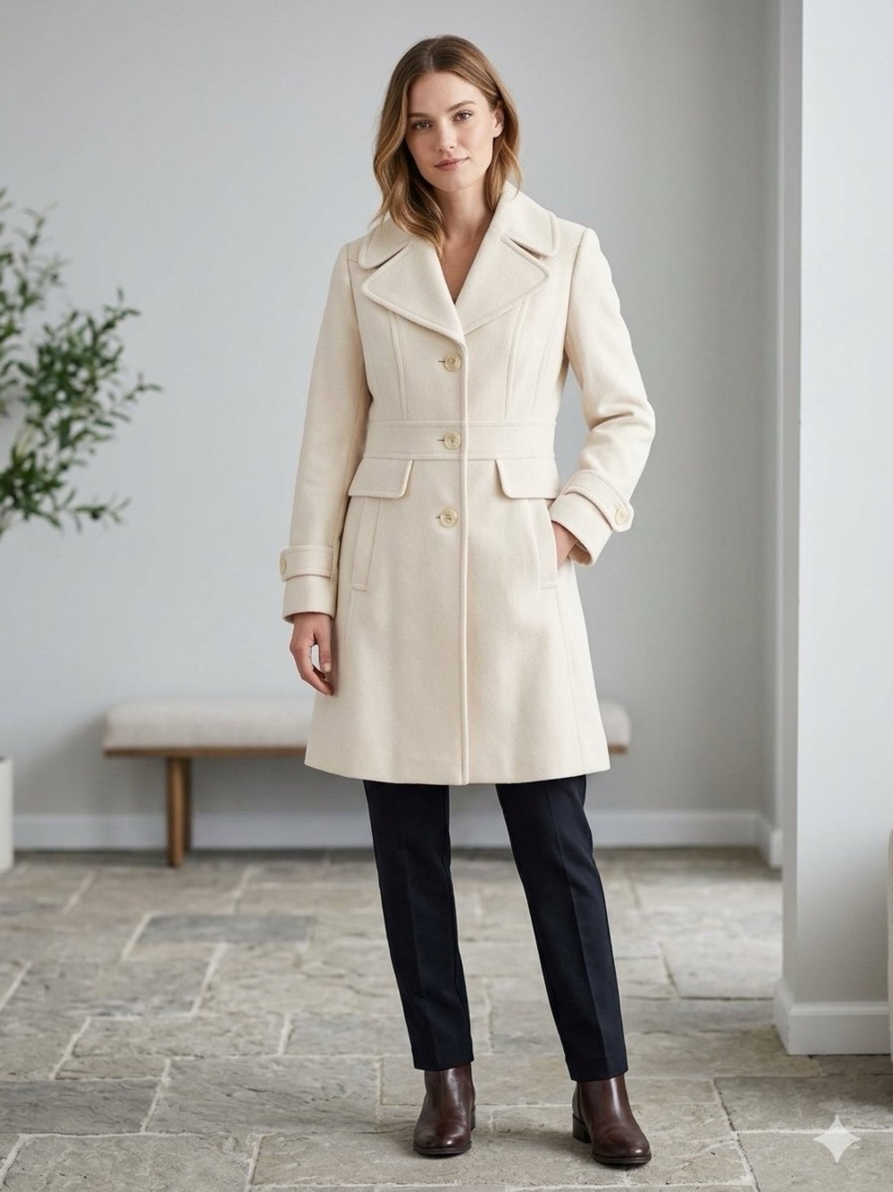 Kenneth Cole New York Cream Wool-Blend Tailored Pea Coat
